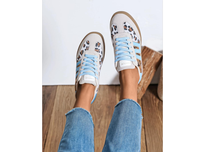 baskets turquoise léopard