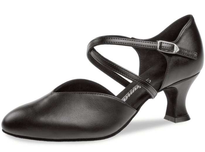 113-009-034 - Chaussures de danse en V et cuir noir à talons de bobine de 5,5cm - Diamant