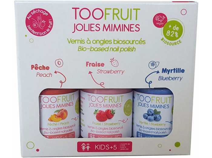 Toofruit Jolies Mimines Coffret 3 Vernis à ongle biosourcé Pêche, Fraise, Myrtille 3unité