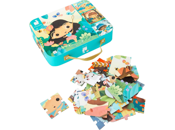 Janod - Puzzle Enfant Evolutif Les 4 Saisons 6 à 16 Pièces - Jeu Educatif - Apprentissage Motricité Fine et Concentration - Valisette avec Poignée - Dès 3 ans, Maman et bébé