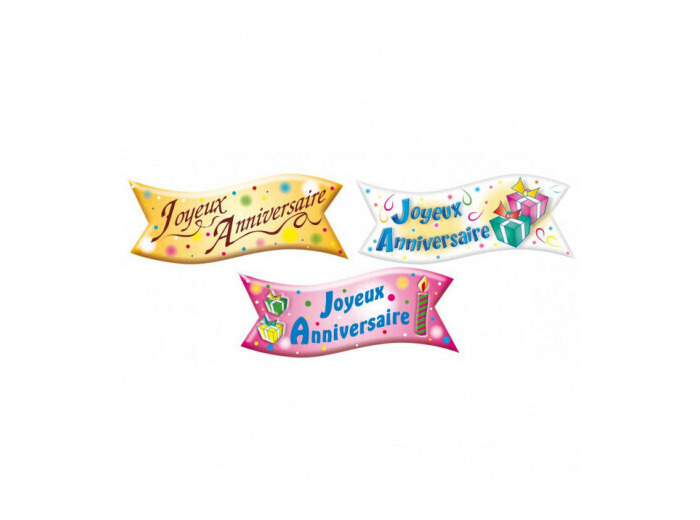 Banderole  joyeux  anniversaire en azyme x 3 - Patiss&vous