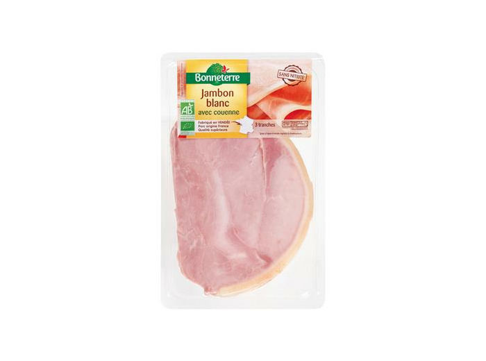 Jambon blanc avec couenne 3 tranches 135g - Abc Bio