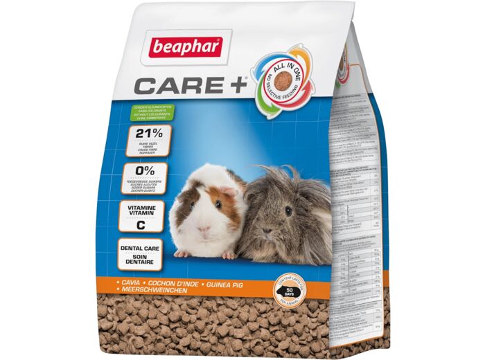 BEAPHAR – CARE+ – Alimentation Super Premium extrudée pour cochon d'Inde – Contient de la vitamine C et 21% de fibres – Sans sucres ajoutés – 1.5kg ,lot de 1
