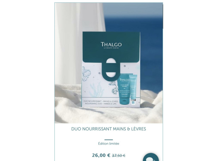 Duo nourrissant mains et lèvres Cold Cream Thalgo-Algue Marine.