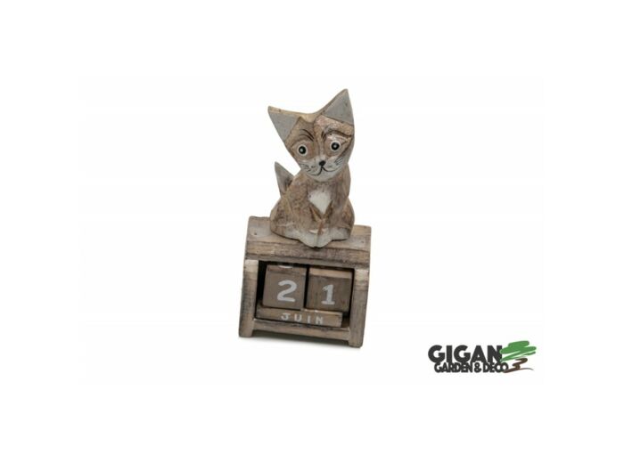 CALENDRIER EN BOIS CAT MINI WHITE WASH COLOUR13X7CM