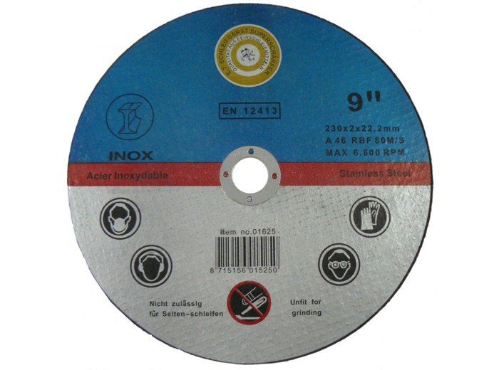 01625 - Lot de 6 Disques fins meuleuse métal  230 mm x 2 mm