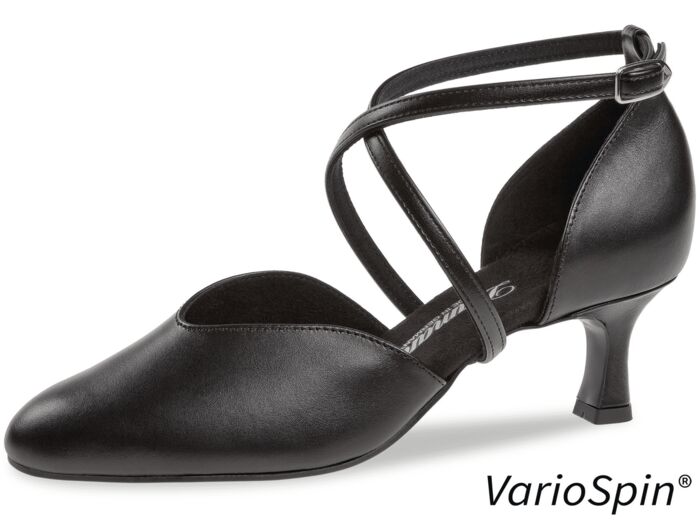 170-106-034-V - Chaussure en cuir véritable noir talon de 5cm- Diamant