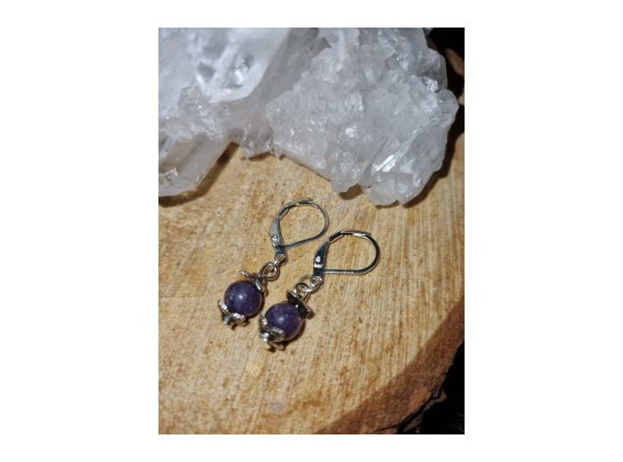 Boucles d'oreilles dormeuses lépidolite, fait main