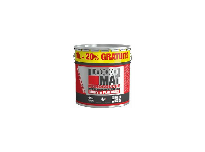 Loxxo Peinture Acrylique Murs & Plafonds - Monocouche - Blanc Mat Couleur: Blanc - Conditionnement: 10L + 20%