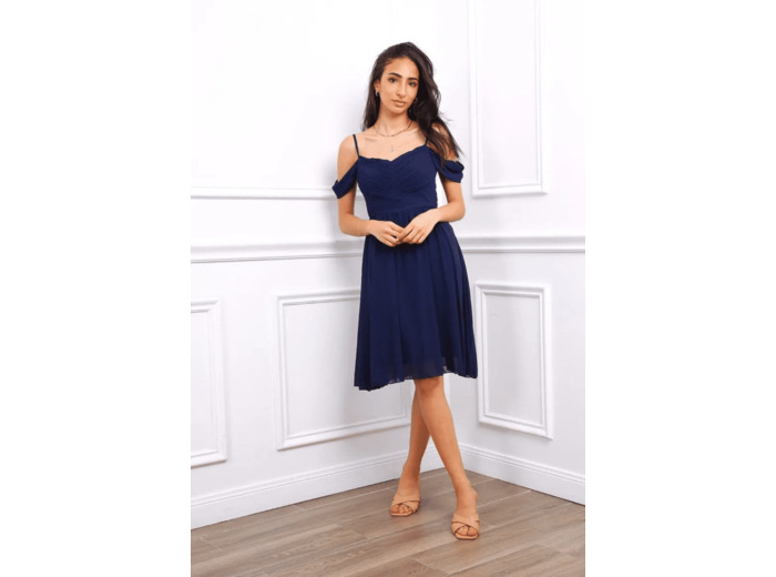 Robe de cérémonie courte petite manchette Bleu marine