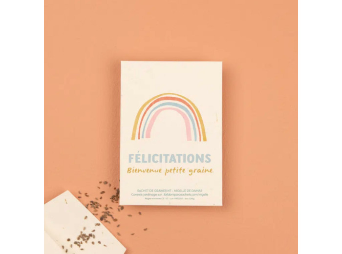 SACHET DE GRAINES "FELICITATIONS, BIENVENUE PETITE GRAINE" NIGELLE DE DAMAS FRANCAISES