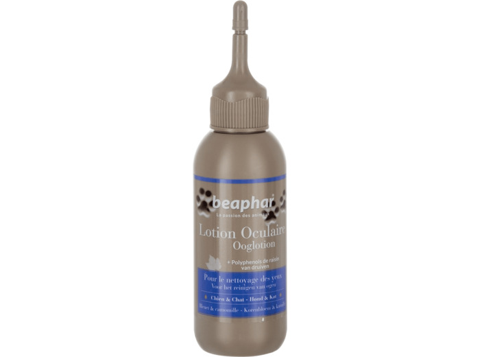 BEAPHAR – Lotion oculaire premium pour chien et chat – Aux polyphénols de raisin – Contient de la Camomille et du Bleuet – Nettoie en douceur les yeux – Pratique et facile à utiliser – 125 ml Lotion Occulaire