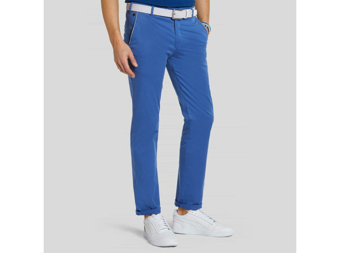 Pantalon chino New York Meyer bleu en twill de coton