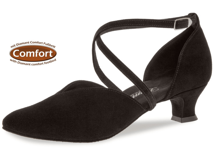 107-013-001 - Chaussures de danse en V en nubuck noir, semelle confort à talon 4,2 cm - Diamant