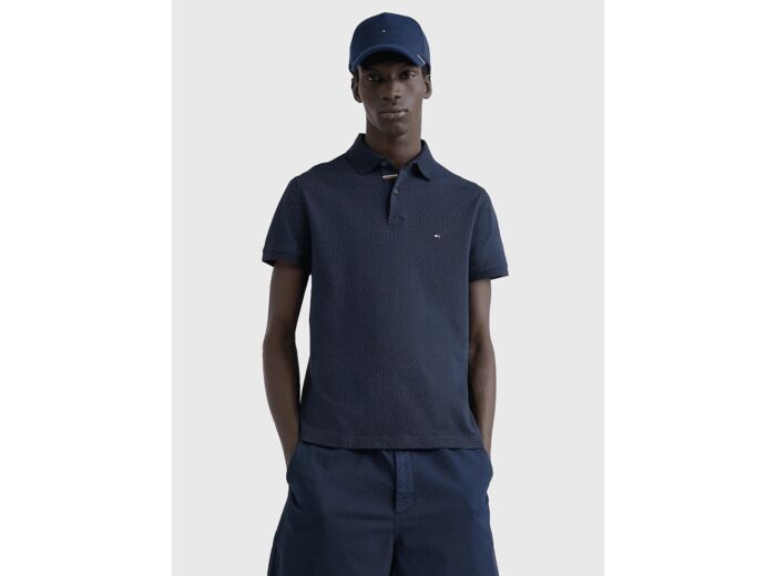 Polo micro motifs Tommy Hilfiger ajusté marine en coton bio