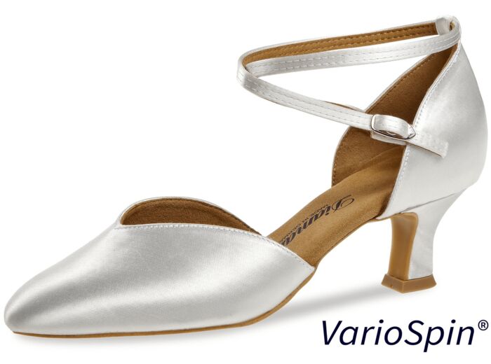 105-068-092-Y - Chaussures de danse fermées en V en satin blanc à talons 5cm, semelle Variospin, modèle VEGAN - Diamant