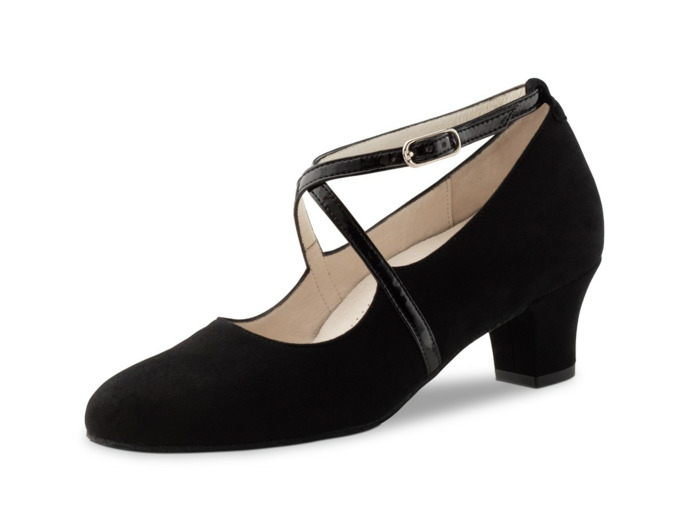 Tabea - Chaussures de danse fermées en daim noir et brides croisées vernies - Werner Kern
