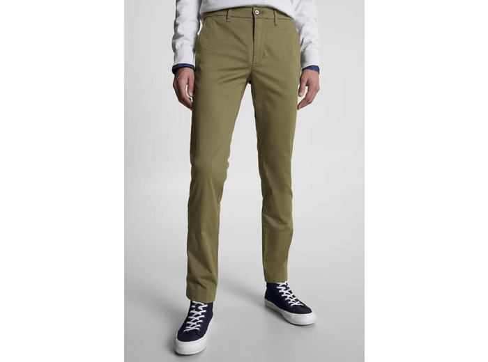 Pantalon chino slim Tommy Hilfiger kaki en coton bio stretch