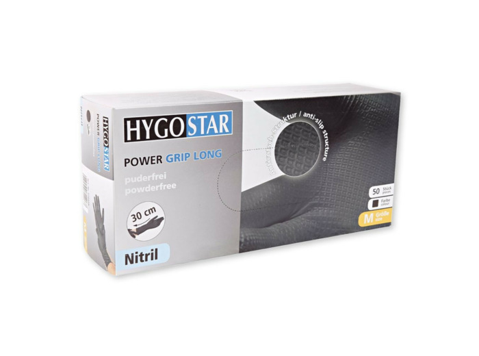 Gants Nitrile Noir Extra Longs Non Poudrés HYGOSTAR Power Grip