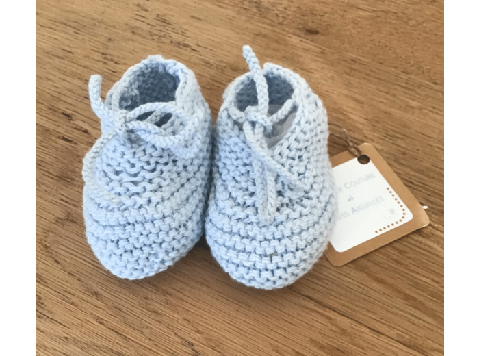 Chaussons bébé , avec petits noeuds, en laine blanche, pure laine