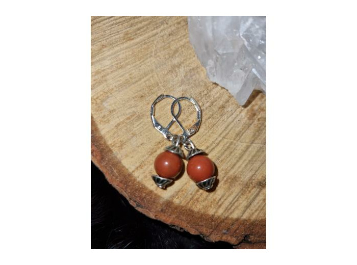 Boucles d'oreilles dormeuses jaspe rouge, fait main