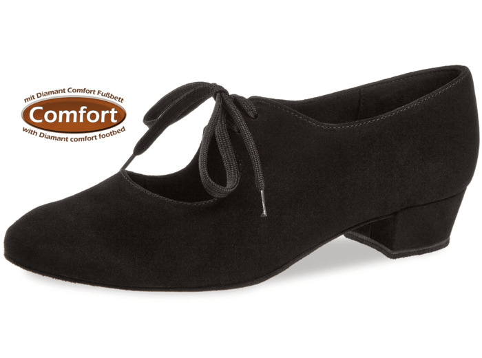 057-029-001 - Chaussures de danse en nubuck noir, semelle confort, talon 3cm - Diamant