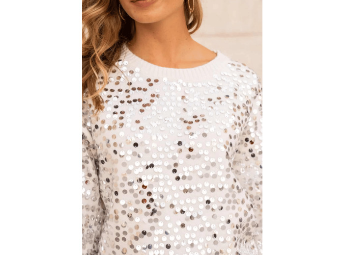 Pull écru à sequin argent