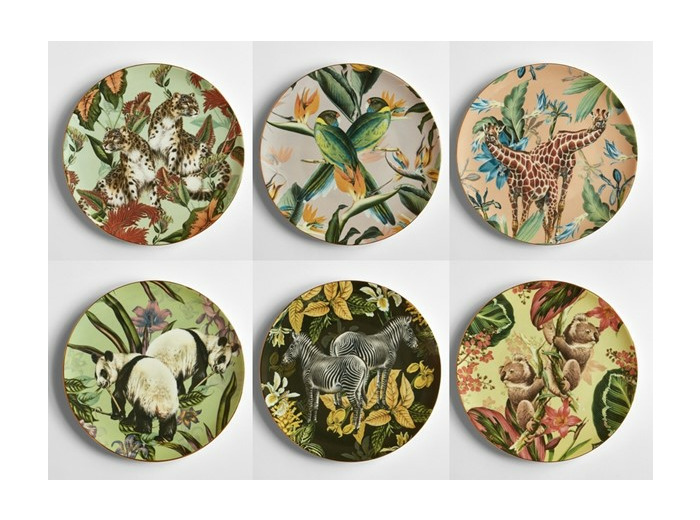 Service de 6 assiettes de service en porcelaine Collection "Animalia"