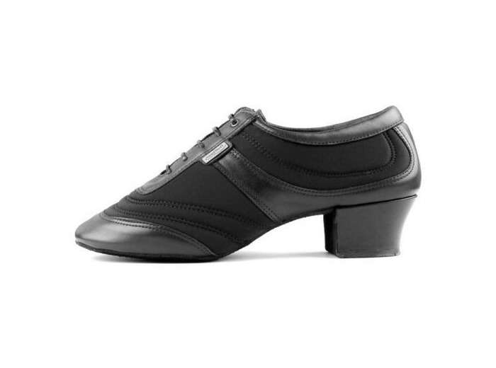 PD013 Leather - Chaussures pour homme noire cuir mat et néoprène à talon cubain de 4,5 cm - PortDance