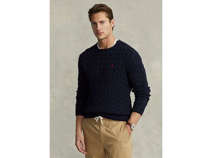 Pull torsadé Ralph Lauren marine en coton