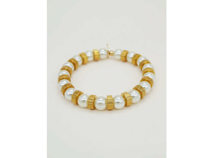 Bichou perles dorées et nacrées disque strié