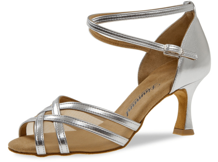 035-087-013 - Chaussures de danse argentée et résille, talon 6,5cm - Diamant