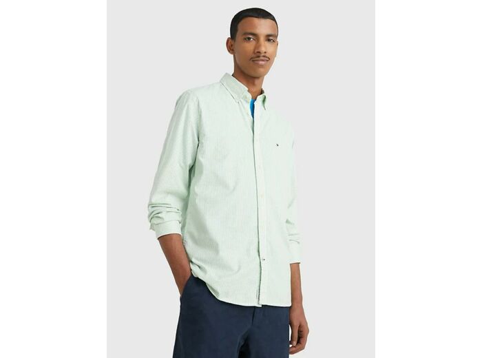 Chemise Tommy Hilfiger verte en coton bio stretch