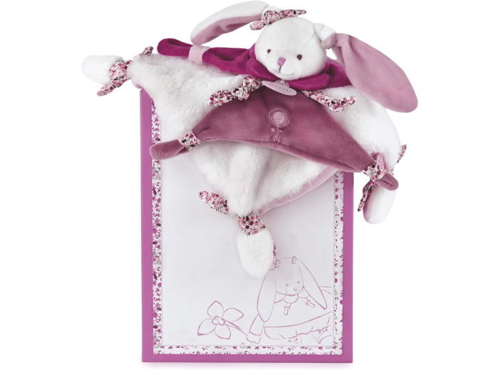 Doudou et Compagnie - Doudou Plat - Lapin Cerise Rose et Blanc - Boite Cadeau - 17 Cm - Idée Cadeau de Naissance Fille - Garantie Doudou Perdu - DC2703 Doudou Rose