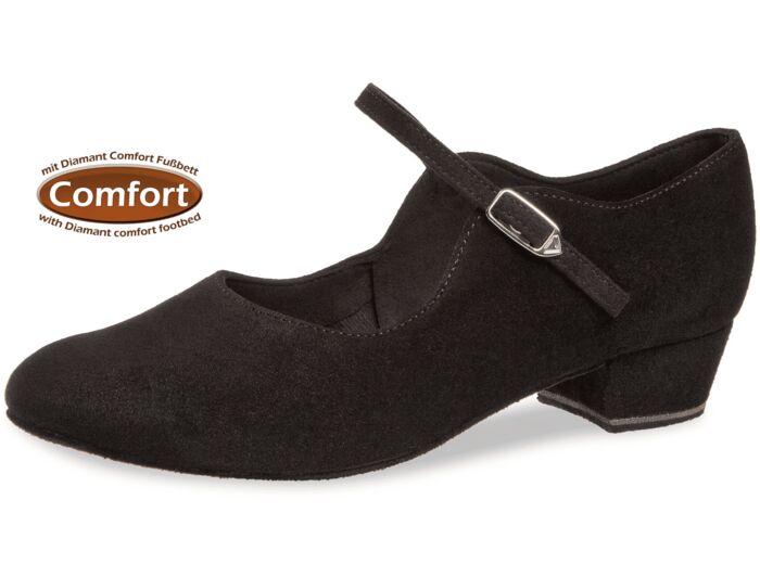 050-029-001 - Chaussures de danse en nubuck noir, semelle confort, talon 4,5cm - Diamant