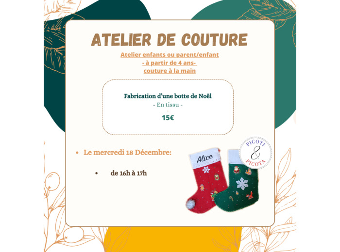 ATELIER DE COUTURE- Fabrication botte de Noël