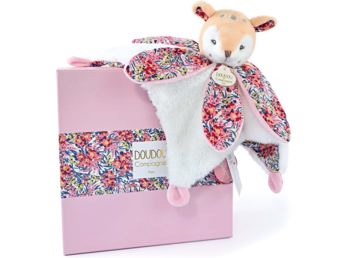 Doudou et Compagnie - BOH'AIME - Doudou Faon Blanc avec Pétales - Boite Cadeau - 27 Cm - Idée Cadeau de Naissance Fille et Garçon - Garantie Doudou Perdu - DC4021 Doudou Pétales - Faon