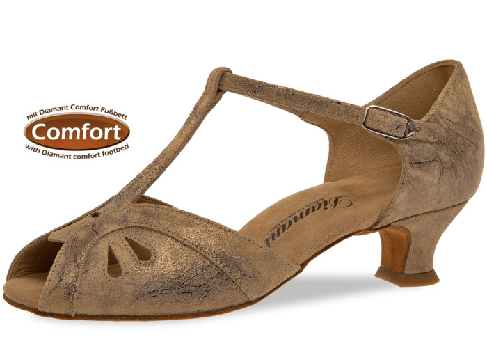 019-011-311 - Chaussures de danse en cuir bronze, semelle confort, talon 4cm - Diamant