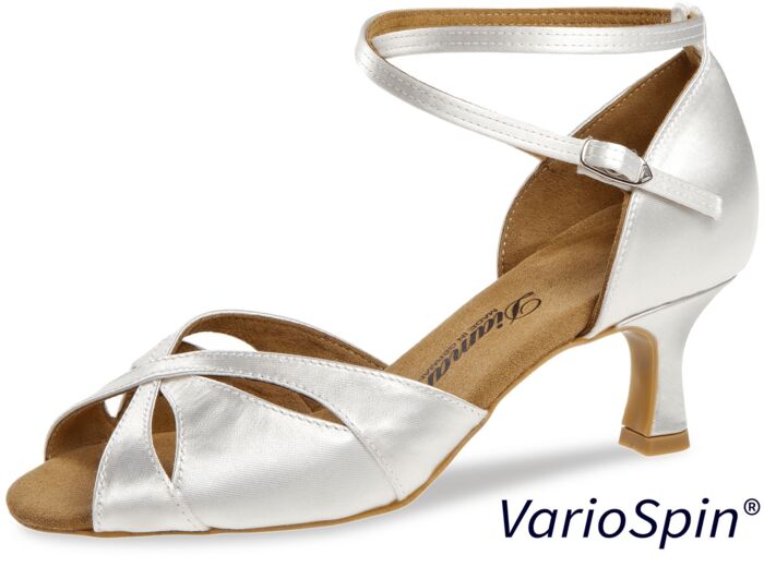 141-077-092-Y - Chaussures de danses latines en satin blanc, talon 5cm, Modèle VEGAN, semelle Variospin- Diamant