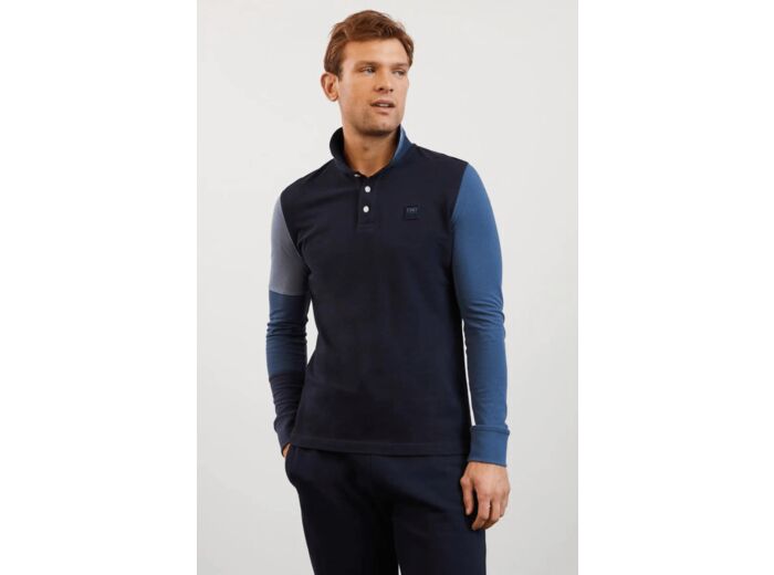 Polo manches longues colorblock Eden Park bleu foncé