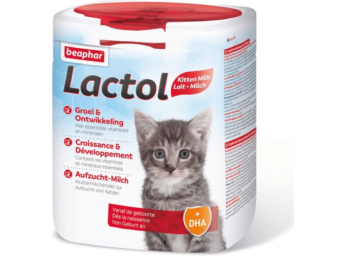 Beaphar - LACTOL - Lait maternisé en poudre - Enrichi en DHA - Source de protéines de haute qualité - Pour chaton non sevré, femelle gestante ou allaitante et chat âgé ou malade - 500 g