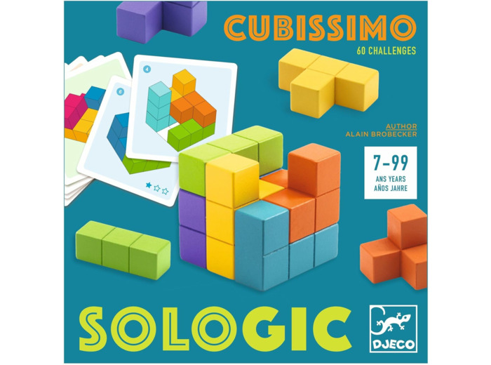 DJECO - Sologic Cubissimo - Casse-tête en Bois - Enfants et Adultes dès 7 Ans - Développe la Logique et la Mémoire - DJ08477 - Multicolore