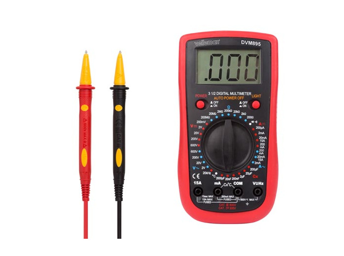 Multimètre numérique, pour la mesure de courant CA/CC, tension CA/CC, résistance, capacité, diodes, continuité, fréquence et température, avec cordons de mesure