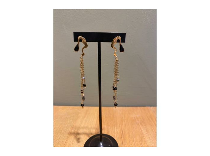 Boucles pendantes or et noires  - IKITA