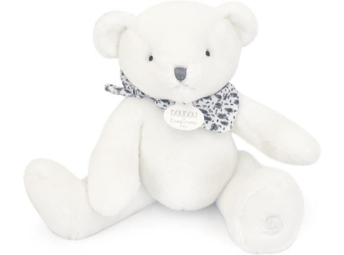 Doudou et Compagnie - L'OURS DOUDOU - Peluche Ours Blanc - Pour Enfants dès la Naissance - 25cm - Apaisant et Réconfortant - Garantie Doudou Perdu - Cadeau Naissance pour Filles et Garçons