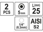 2 embouts 1/4" 25mm HEX H5 - YT-77922