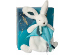 Doudou et Compagnie Happy Pop-Doudou Pompon Paon, DC3745, Blanc 25 cm Doudou Bleu