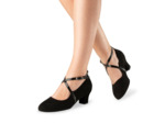 Tabea - Chaussures de danse fermées en daim noir et brides croisées vernies - Werner Kern