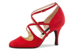 Marissa - Chaussures de danse double lanière croisée en cuir suede rouge - Nueva Epoca