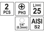 2 embouts 1/4" 25mm PH3 - YT-77873